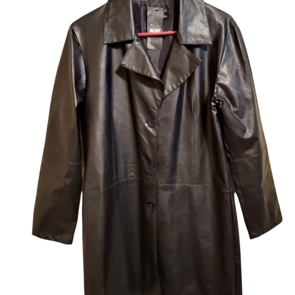 Mian NWT Large Black poly vinyl coat no pockets rn#103076 - Picture 1 of 11
